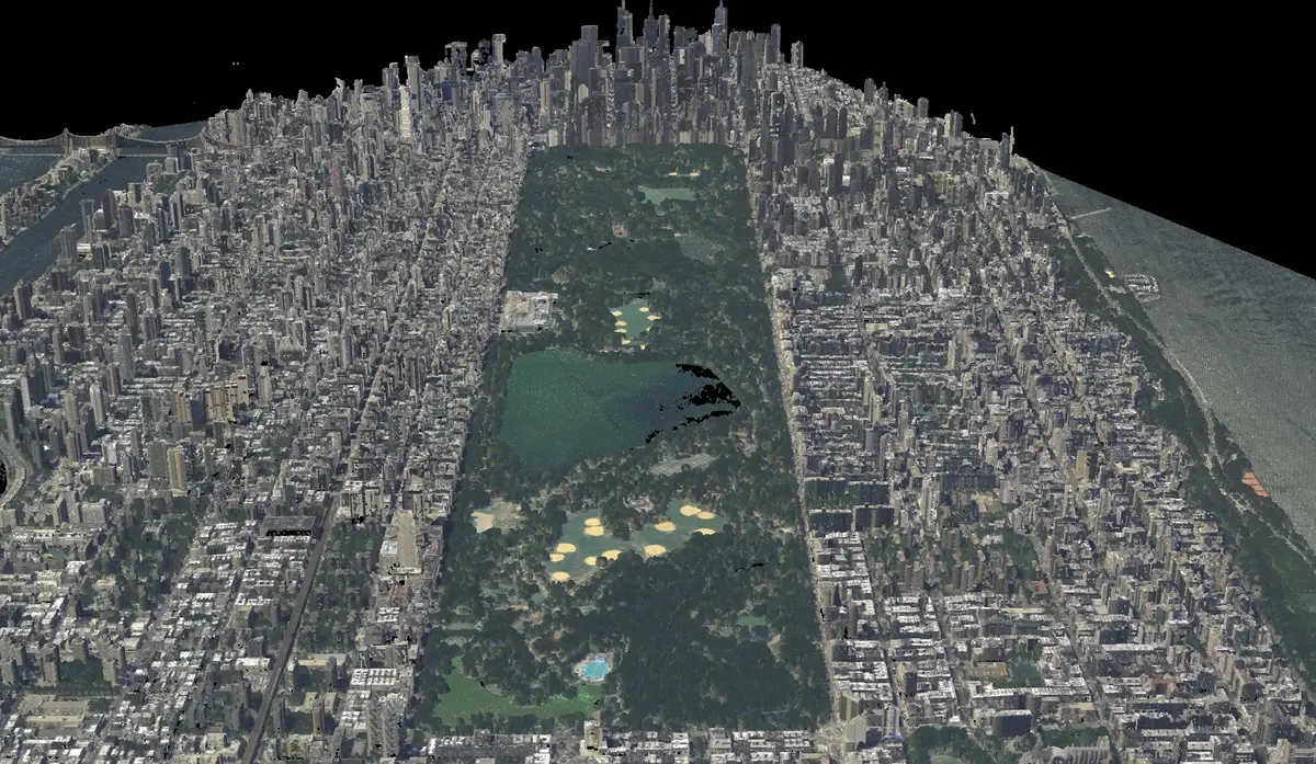 Nube de puntos LiDAR a color de Manhattan y Central Park